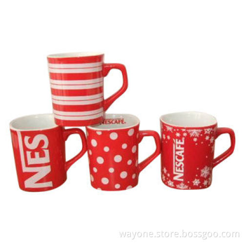 Ceramic Shining Red Nescafe Mugs, Suitable for Promotion, Microwave and Dishwasher Safe